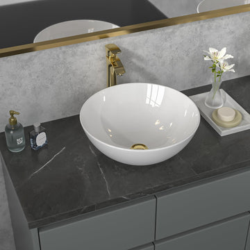Vessel Sink Round - 16"x16" Modern Round Bowl Above Counter White Porcelain Ceramic Bathroom Vessel Vanity Sink