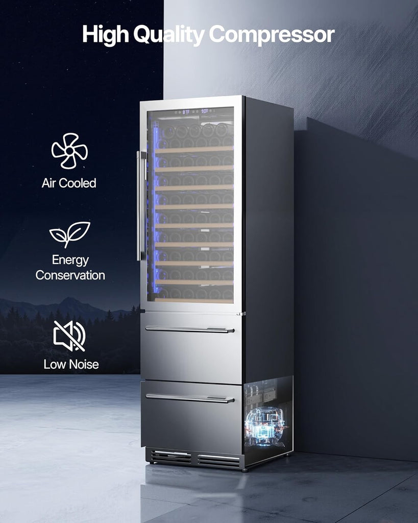 Wine and Beverage Refrigerator, 24 Inch 2 IN 1 Dual Zone Wine Cooler, Built