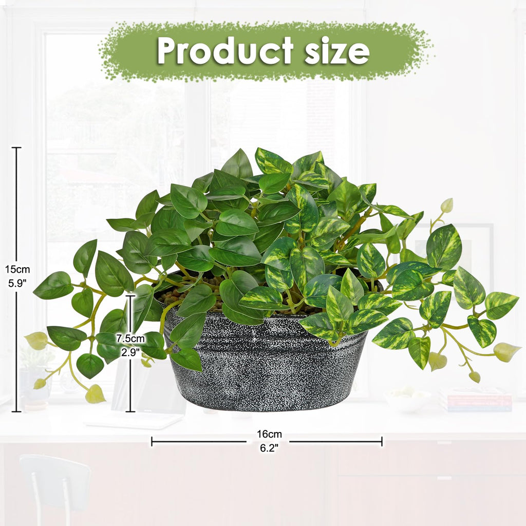 Fake Pothos with Metal Pot Small Artificial Plants Indoor