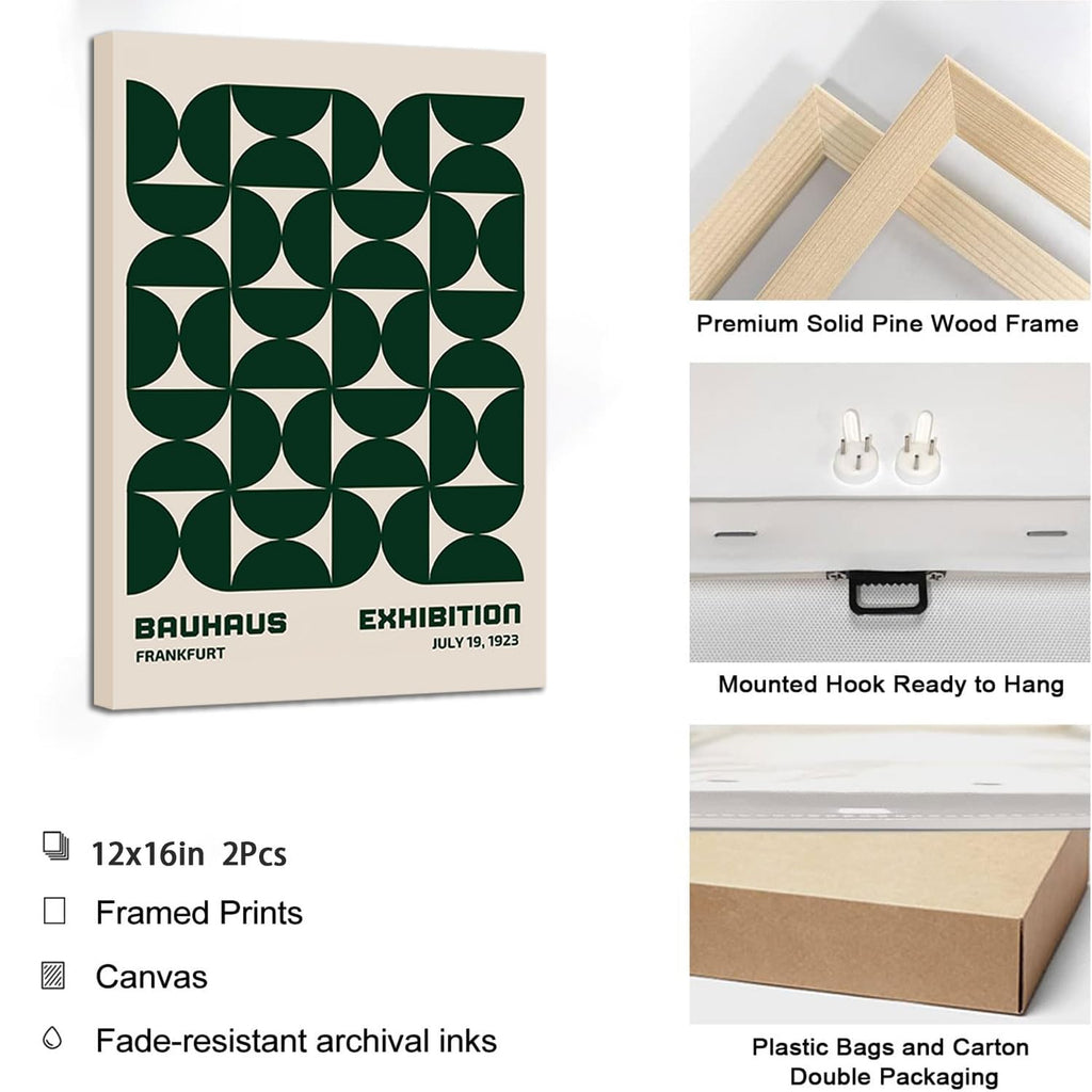 Green Bauhaus Wall Art, Mid Century Geometric Wall Decor, Set of 2 12x16 in