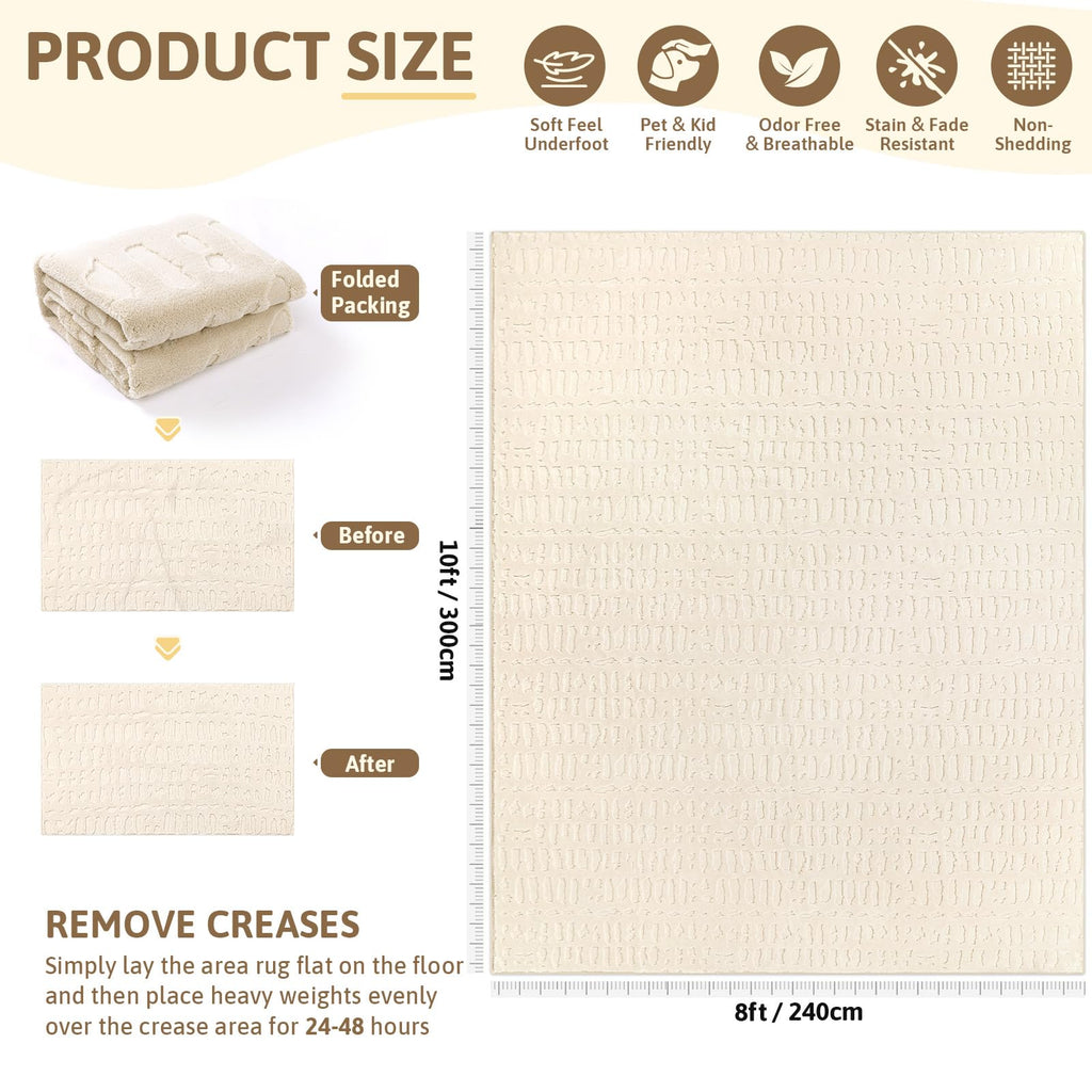 Washable Area Rugs Textured Non Slip, Beige