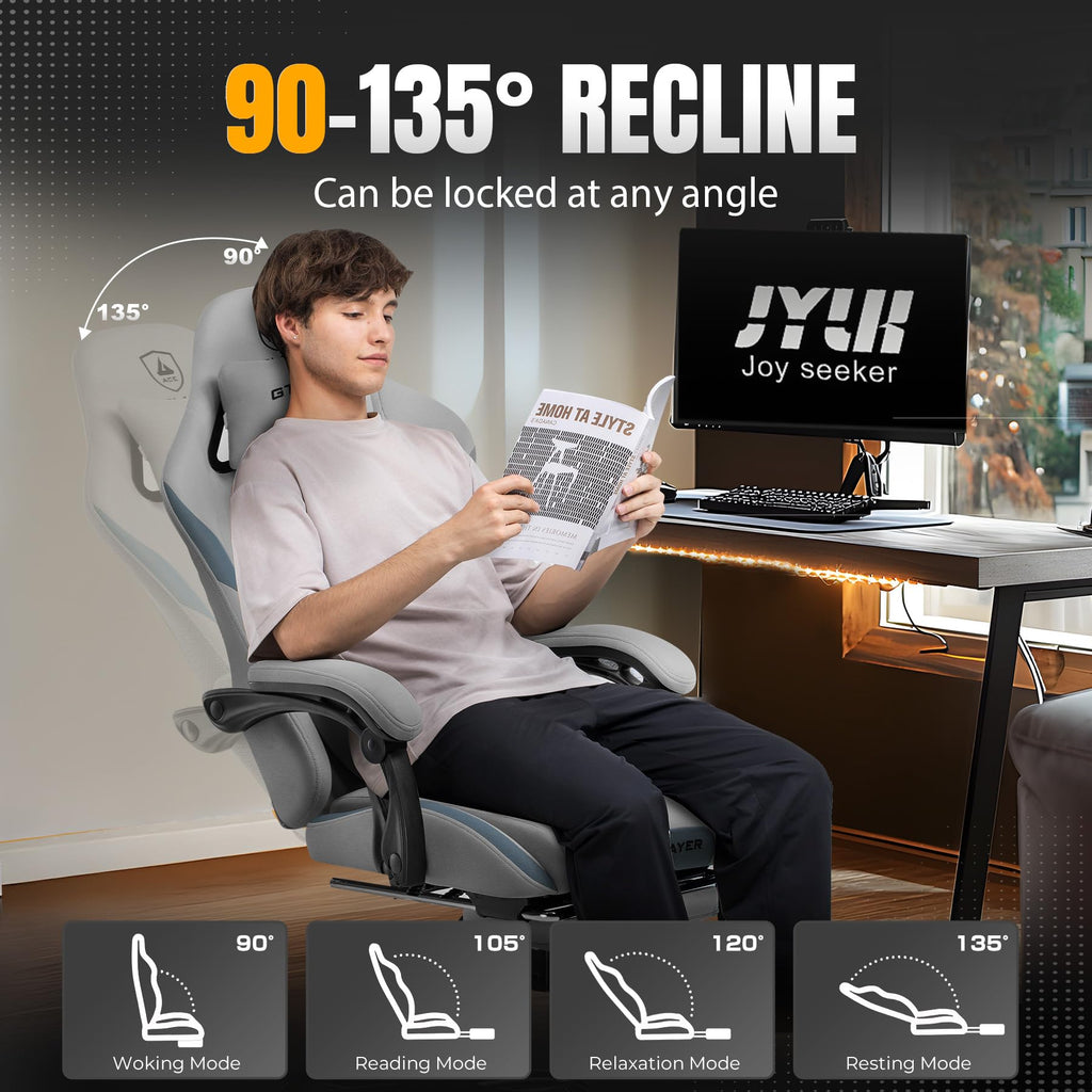 Gaming Chair with Foot Rest & Pocket Spring Cushion, Ergonomic High Back Computer Desk Chair with Headrest & Lumbar