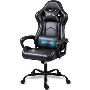 Massage Gaming Chair, Ergonomic PC Desk Chair with Headrest and Massage Lumbar Support, Video Game Chair with Height