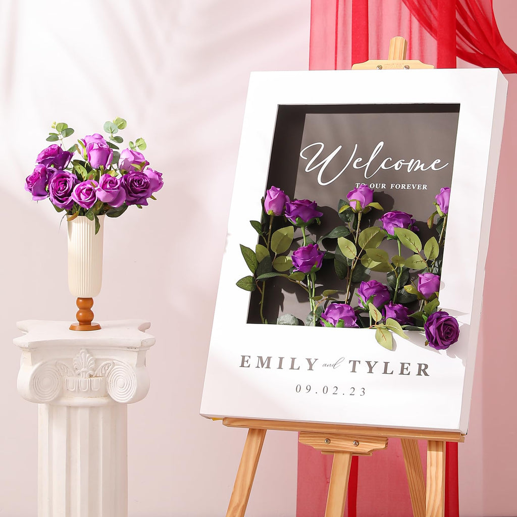 12PCS Artificial Silk Flowers Realistic Roses Bouquet Long Stem Wedding Decoration Party (Purple, 6 Flowers 6 Buds)