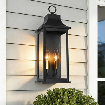 18"Outdoor Porch Light Wall Mount, Anti-Rust Aluminum & Clear Glass Wall Lamp, Outside Wall Lantern with E12 Socket