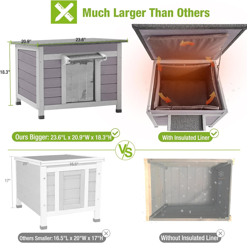 Dog House Insulated for Small Dogs Outdoor Cat House Feral Cat Shelter with Thermal Liner