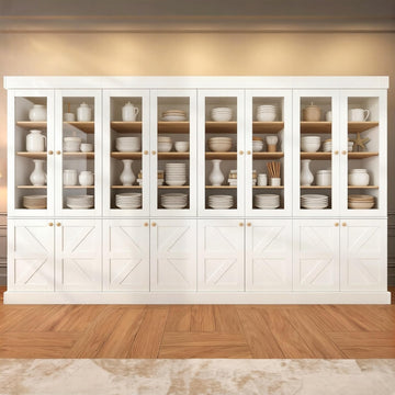 71" Tall Farmhouse Kitchen Pantry, Rustic Large Storage Cabinet with Glass Doors, Adjustable Shelves, Wood Versatile