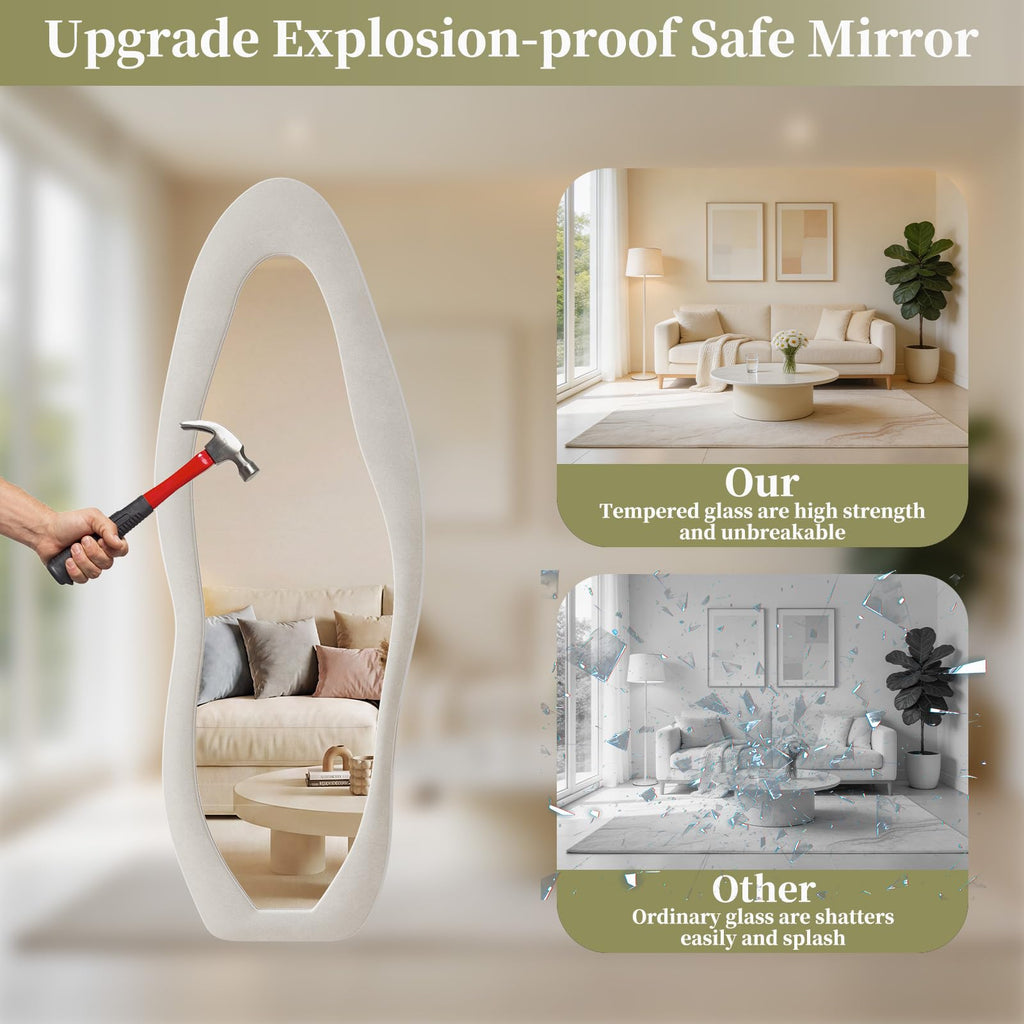 Full Length Mirror 63"x24", Irregular Flannel Floor Mirrors