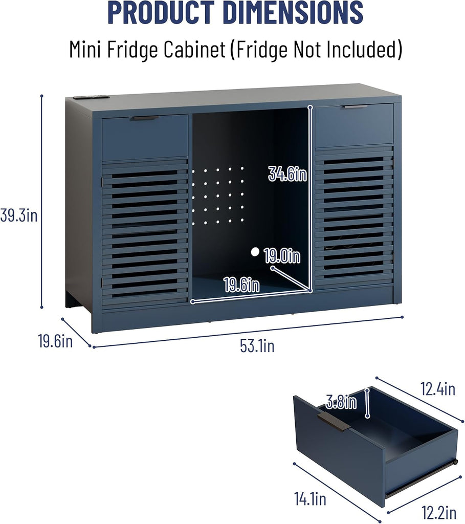 53.1" Coffee Bar Cabinet with Fridge Space and Power Outlets (Blue) | Mini Fridge Bar Cabinet, Wine Bar Cabinet with