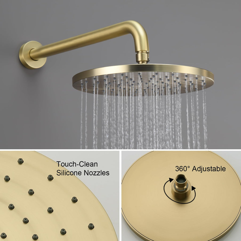 Brushed Gold Shower Head with Handheld,Rain Shower System Faucet Set