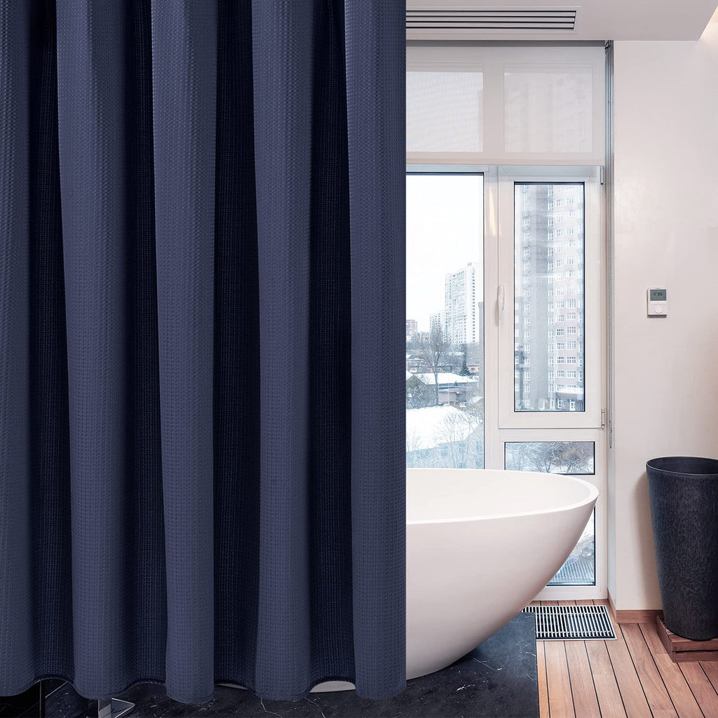 Waffle Weave Shower Curtain with Stainless Steel Hooks - 230 GSM Heavy Duty Fabric Bath Curtains, Hotel Luxury