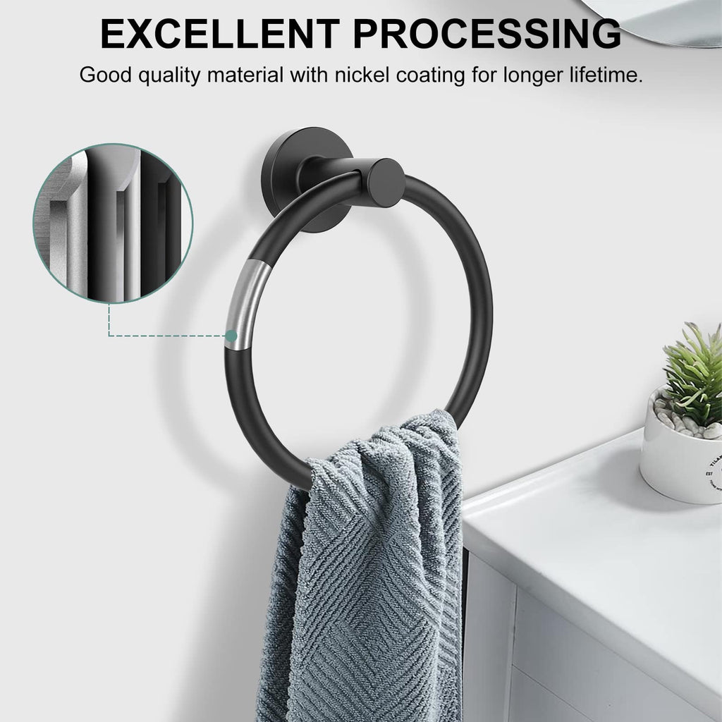 Towel Holder Wall Matte Black Towel Ring, 2 Pack