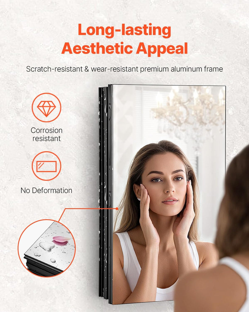 Medicine Cabinet, 14 x 24 inches, Medicine Cabinet with Mirror, Aluminum Frame Bathroom Wall Cabinet, 2-Layer