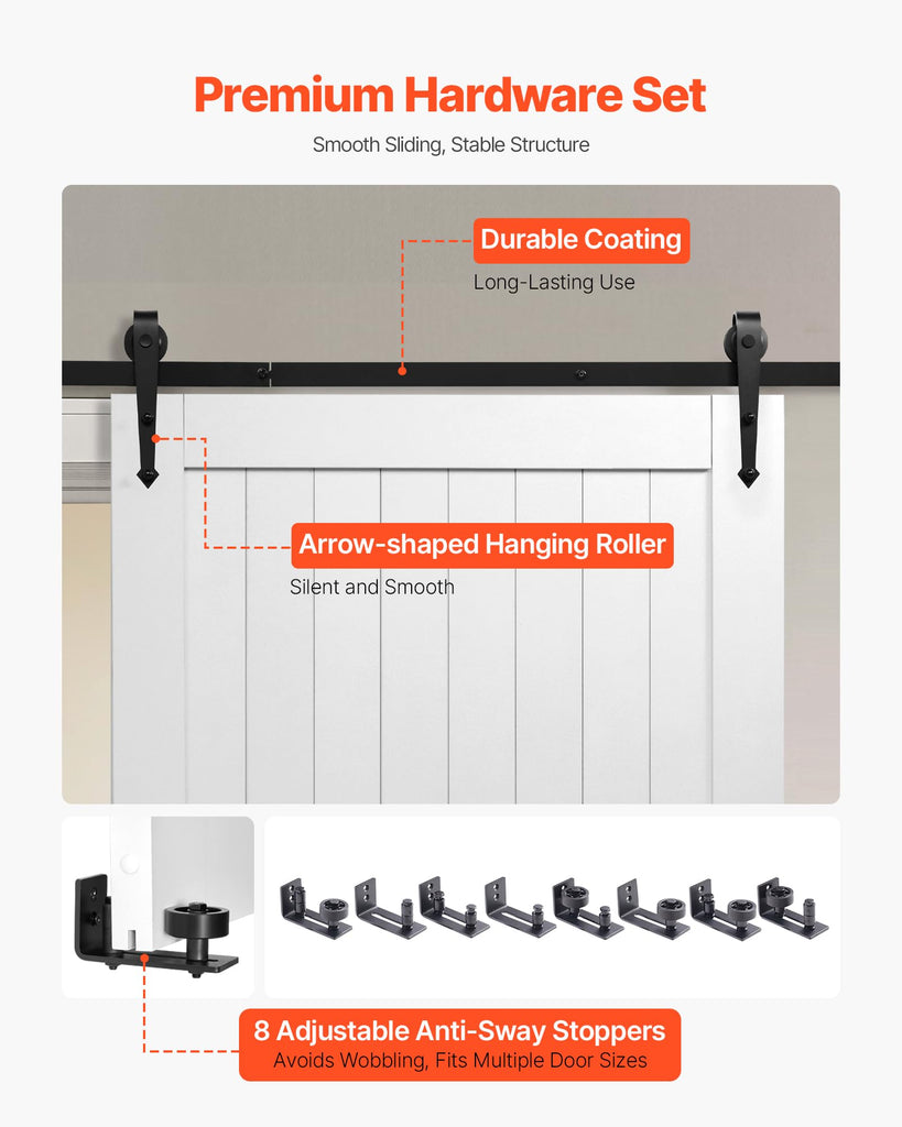 Sliding Barn Door, 42 x 84 inch, High-Strength MDF Panel, Barn Door with Hardware Kit, Water-Proof PVC Surface, Easy