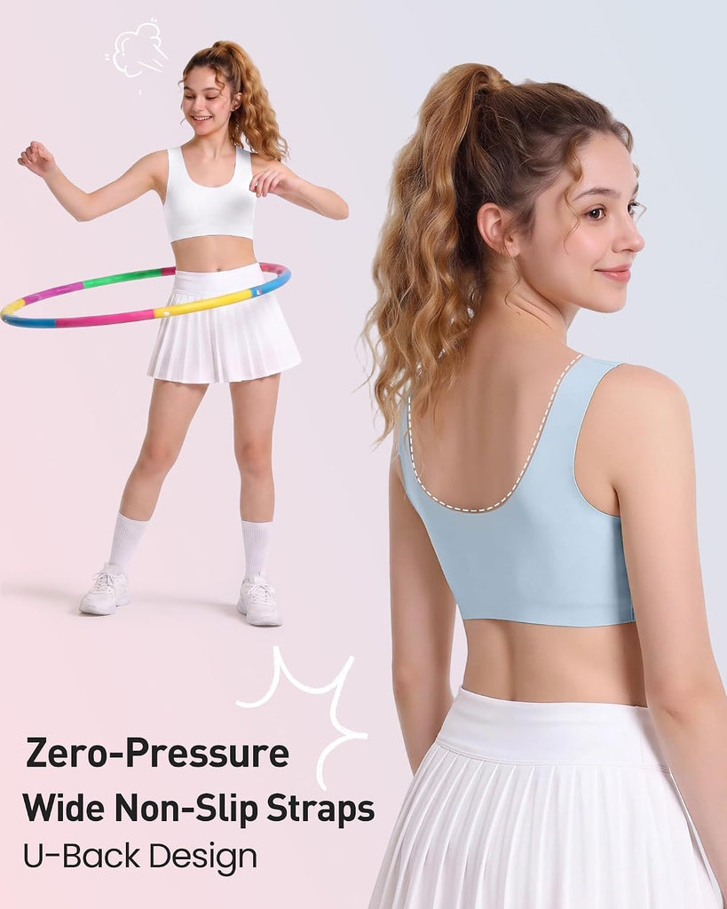 Girls Training Bras, Seamless Sports Bras with Removable Pads