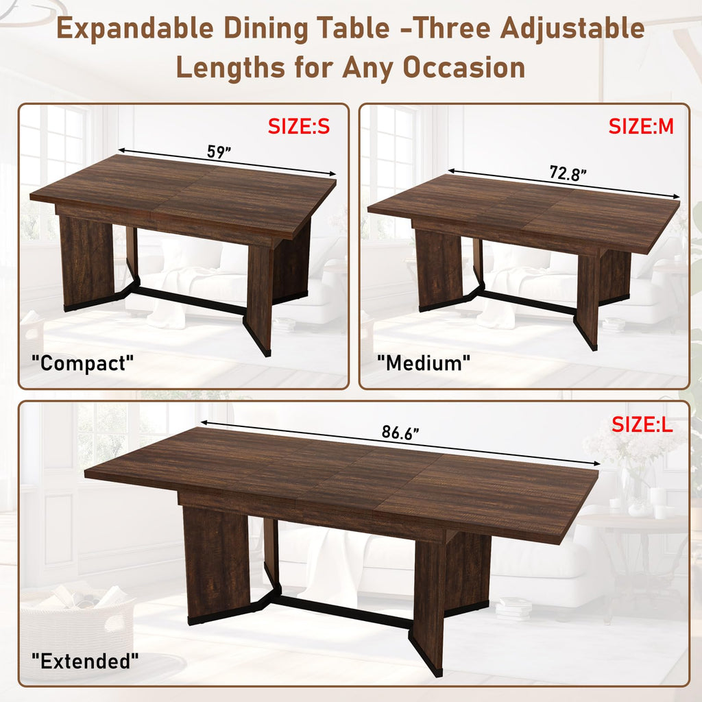 86 in Extendable Dining Table for 6 8 10 People, 59"-86" Farmhouse Rectangle Extending Dining Table w/Removable Leaves