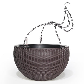 13.5 Inch Self Watering Hanging Planter (Brown)
