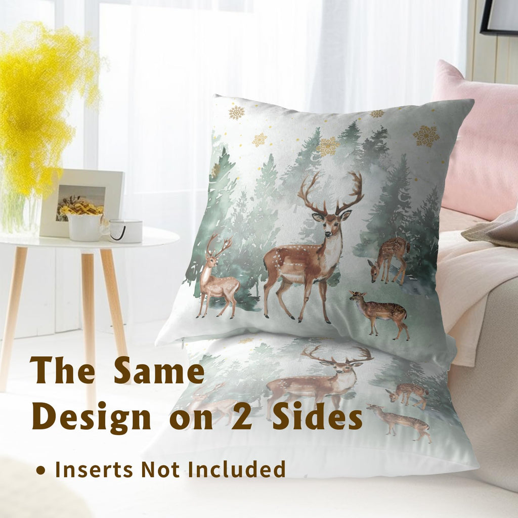 Winter Woodland Reindeer Pillow Covers 16 x 16 Inch Set of 2 Xmas Tree Deer Snowflake Holiday Cushion Case Outdoor