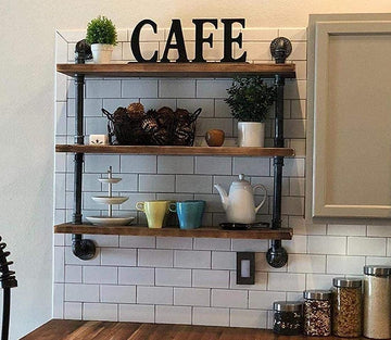 Industrial Pipe Shelves Wall Shelving Rustic Wood Shelf Storage Shelves 3 Tiers Wall Mount Pipe Design DIY Shelf