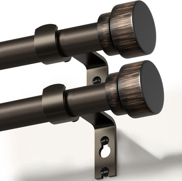 Modern Antique Brown Bronze Curtain Rods for Windows 66 to 120 Inches Adjustable Heavy Duty 1" Diameter Window Rod