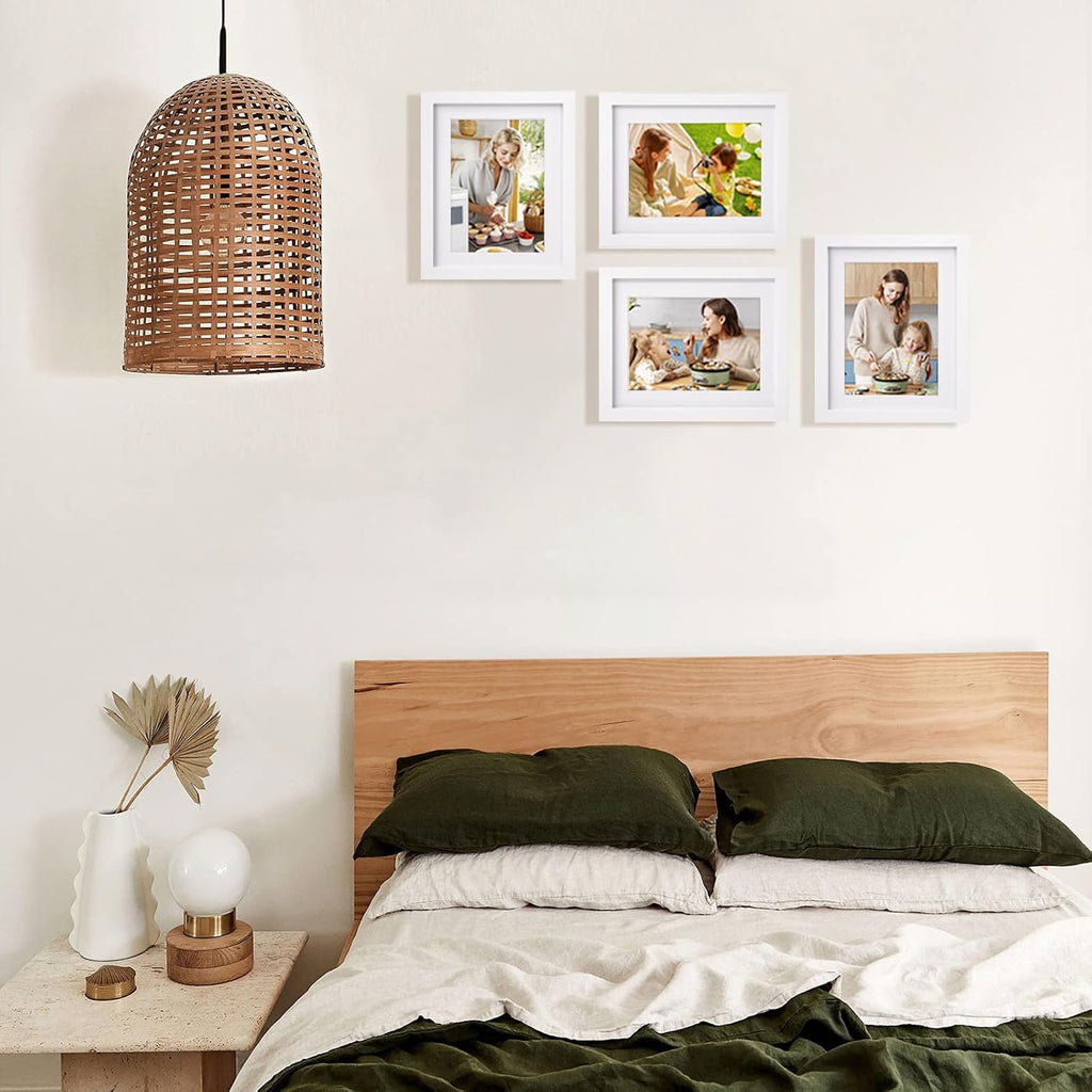 8x10 Picture Frames Set of 4, Made of Solid Wood Covered by Plexiglass 4x6 and 5x7 with Mat or 8x10 without Mat, for