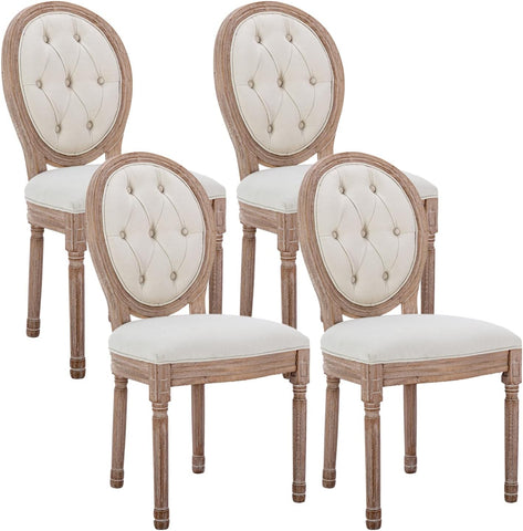 French Country Dining Chairs Set of 4, Vintage Louis-Style Chairs with Carved Solid Wood Frame