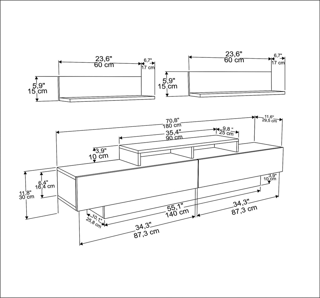 Lusiana TV Stand & Entertainment Center for TVs up to 75", Modern Media Console with Wall Mounted Accent Shelves