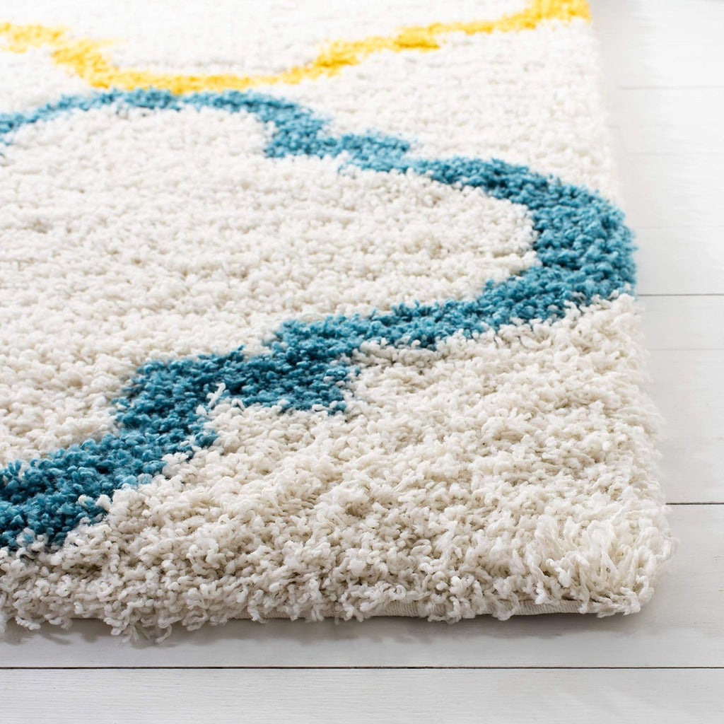 Kids Shag Collection Area Rug - 6'7" Square, Ivory & Multi, Rainbow Moroccan Design, Non-Shedding & Easy Care, 2-inch