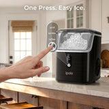 Nugget Ice Maker Countertop: 33lb/Day, Self-Cleaning, Black Stainless Steel, Portable, Soft Chewable Pebble Ice
