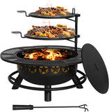 35 Inch Fire Pit with 2 Cooking Grate & Charcoal Pan, Outdoor Wood Burning BBQ Grill Firepit Bowl with Cover Lid, Steel Round Table for Backyard - Image 2