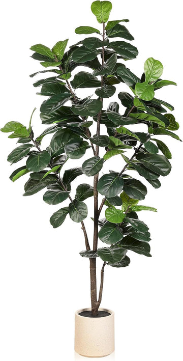 Fiddle Leaf Fig Tree Artificial 6ft with Sturdy White Planter