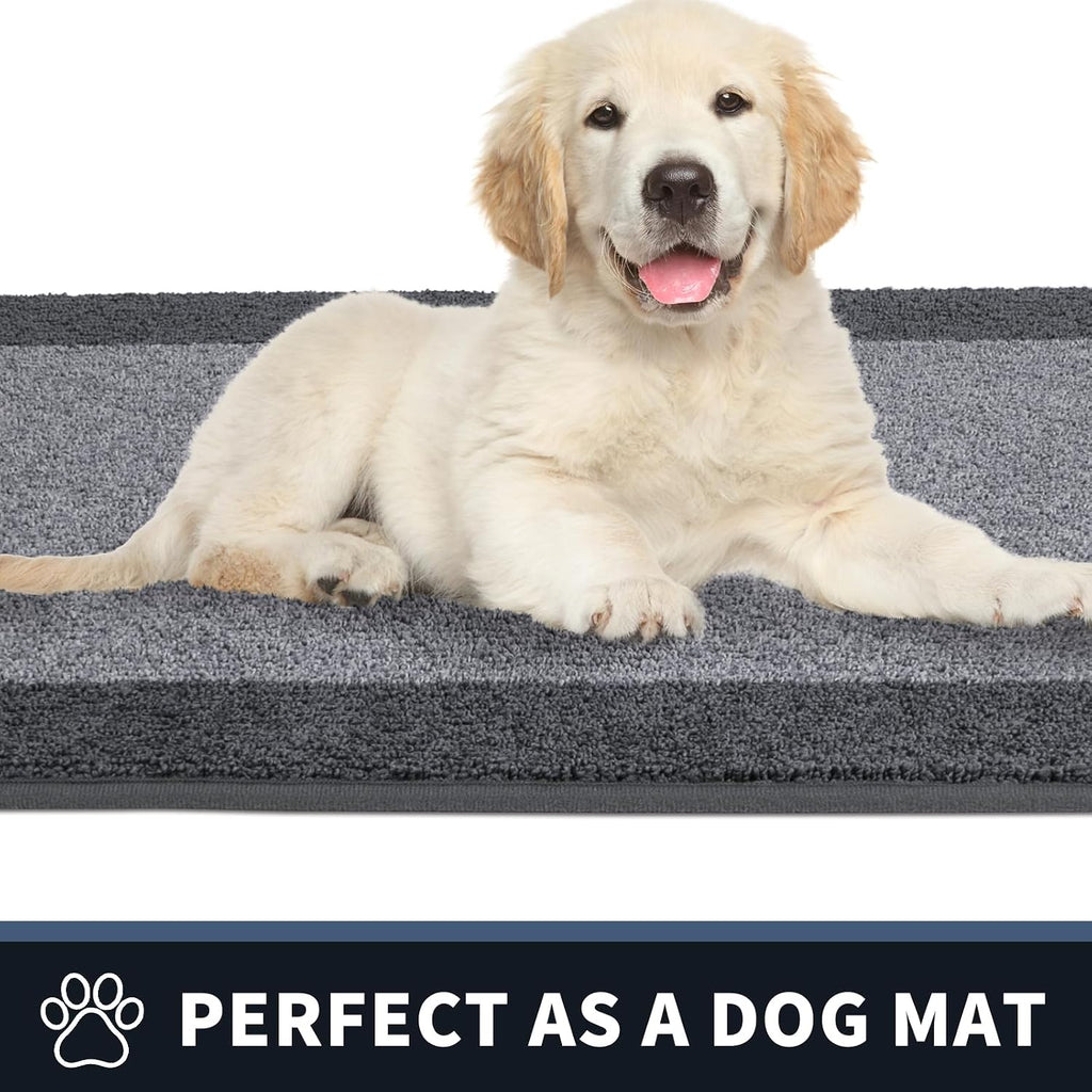 Dirt Trapping Indoor Door Mat, 24" x 36", Light Grey & Grey | Machine Washable, Non-Slip, Waterproof TPR Backing