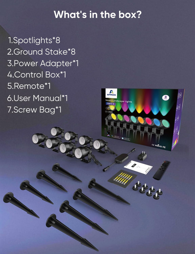 Landscape Lighting, RGBW Spotlights with APP Control,8 Pack