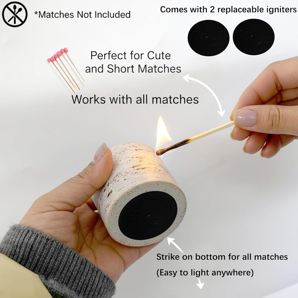 Natural Travertine Match Holder Striker & 2 Pads (Matches Not Included)