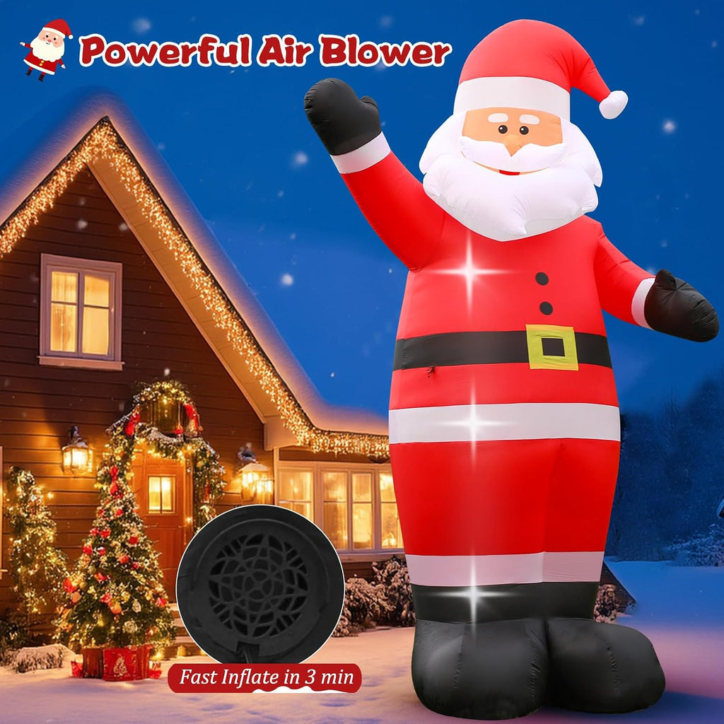 12 FT Giant Christmas Inflatable Santa Claus Outdoor Decoration, Adorable Blow up Santa Tilting His Head & Waving