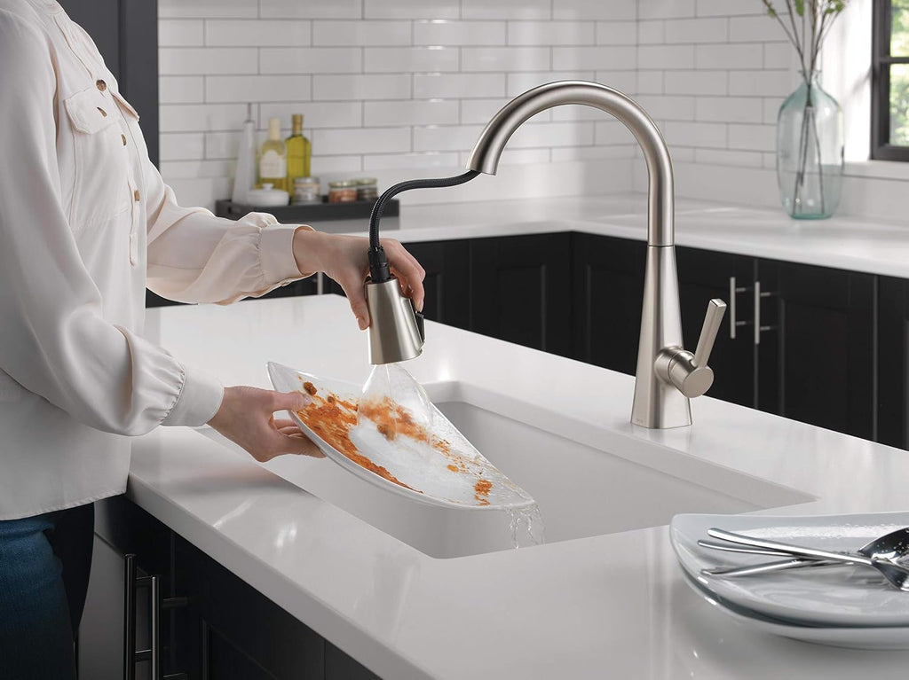 Lenta Brushed Nickel Kitchen Faucet with Pull Down Sprayer, Modern Single Hole Kitchen Sink Faucet, Single Handle