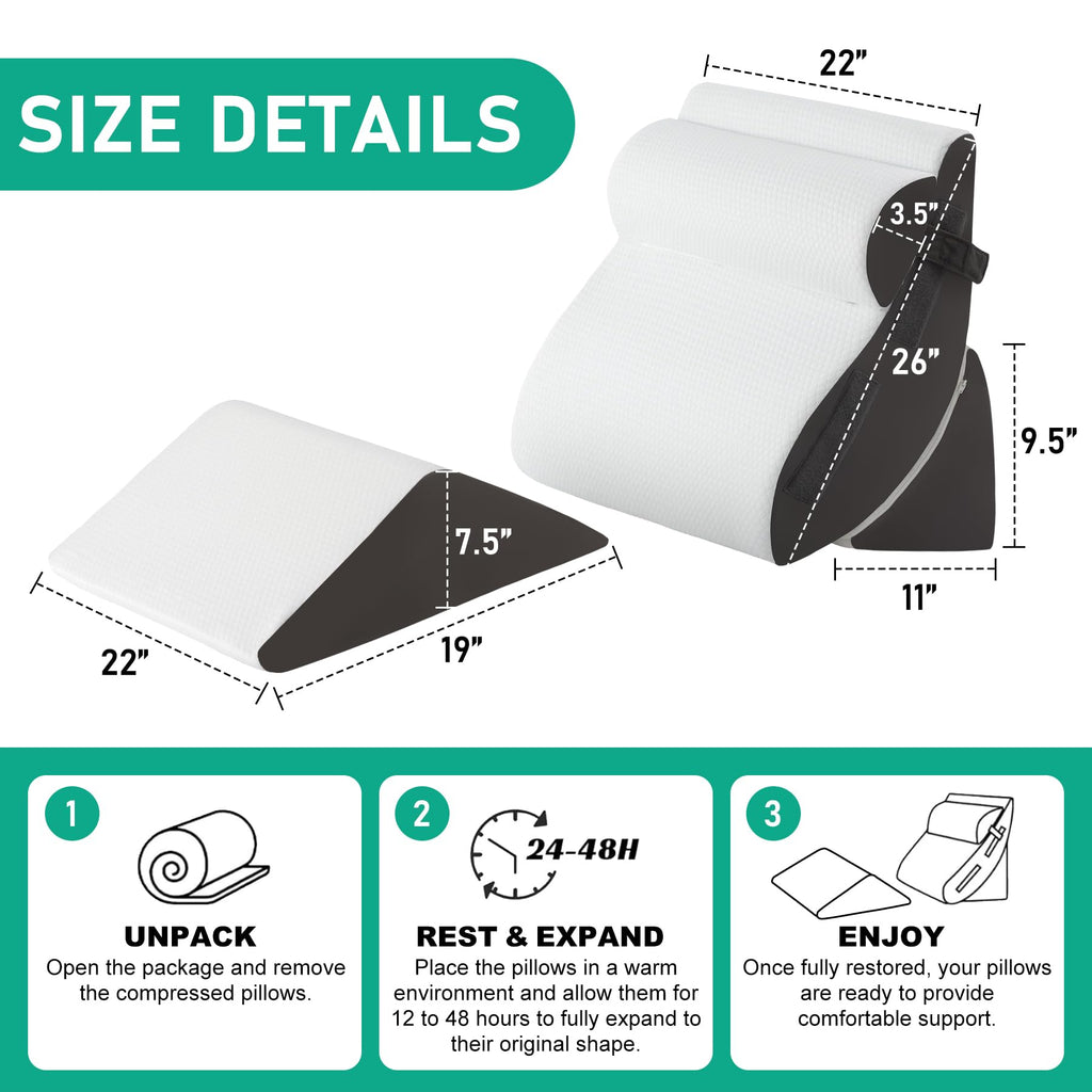 4PCS Wedge Pillow Set for After Surgery, White/Grey