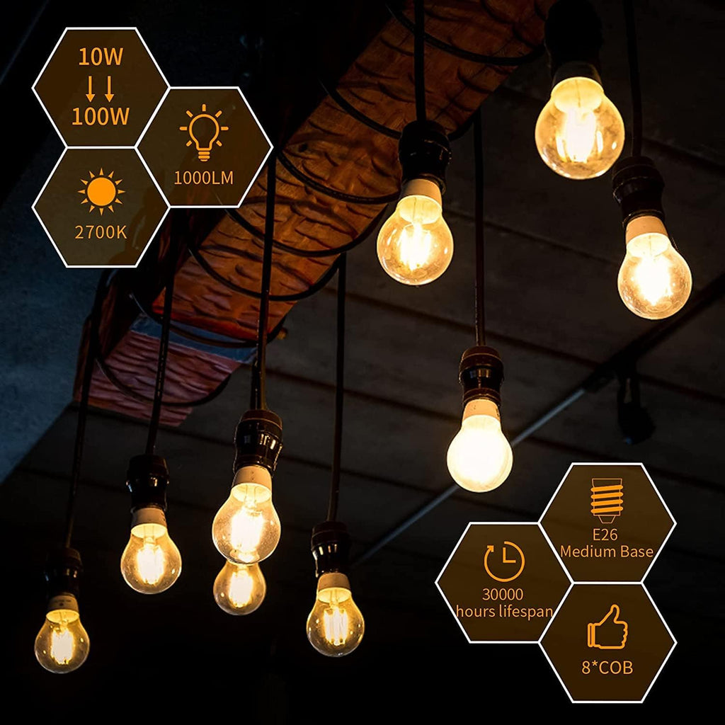 E26 LED Light Bulbs,40 Watt Equivalent,Warm White 2700K Classic Clear Glass A19 LED Filament Bulb Non-Dimmable,Pack