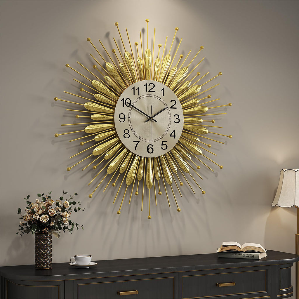 Large Gold Wall Clock 30 Inch Mid Century Sunburst Decorative Clock