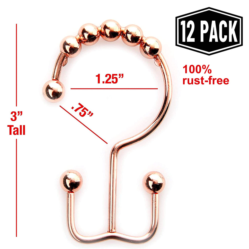 2lbDepot Copper Shower Curtain Hooks Rings, Premium Rust-Resistant Stainless Steel Metal, Double Dual Sided Hooks