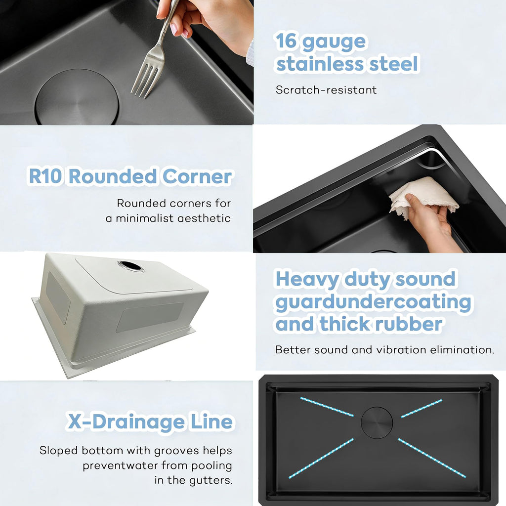 23 Inch Black Undermount, 16 Gauge Workstation Sink