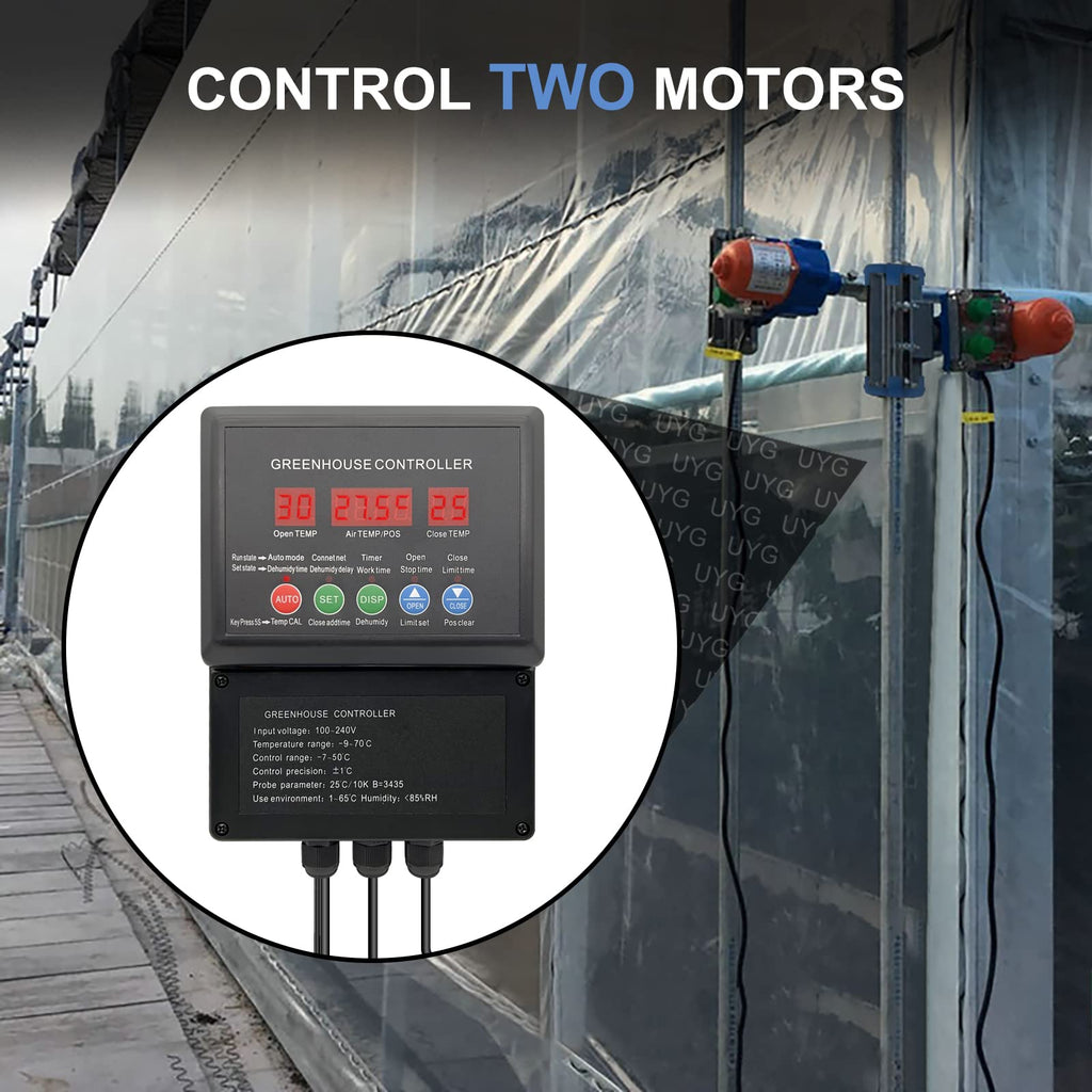 Greenhouse Roll Up Motor and Creeper (2 Pack) + Intelligent Thermostat Controller Electric Box ( to DC24V) for