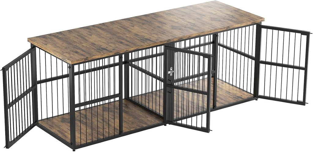 XXL Double Dog Crate Furniture - Heavy Duty Wooden Kennel with Divider - 2 Lockable Doors - Indoor Large Dog Cage