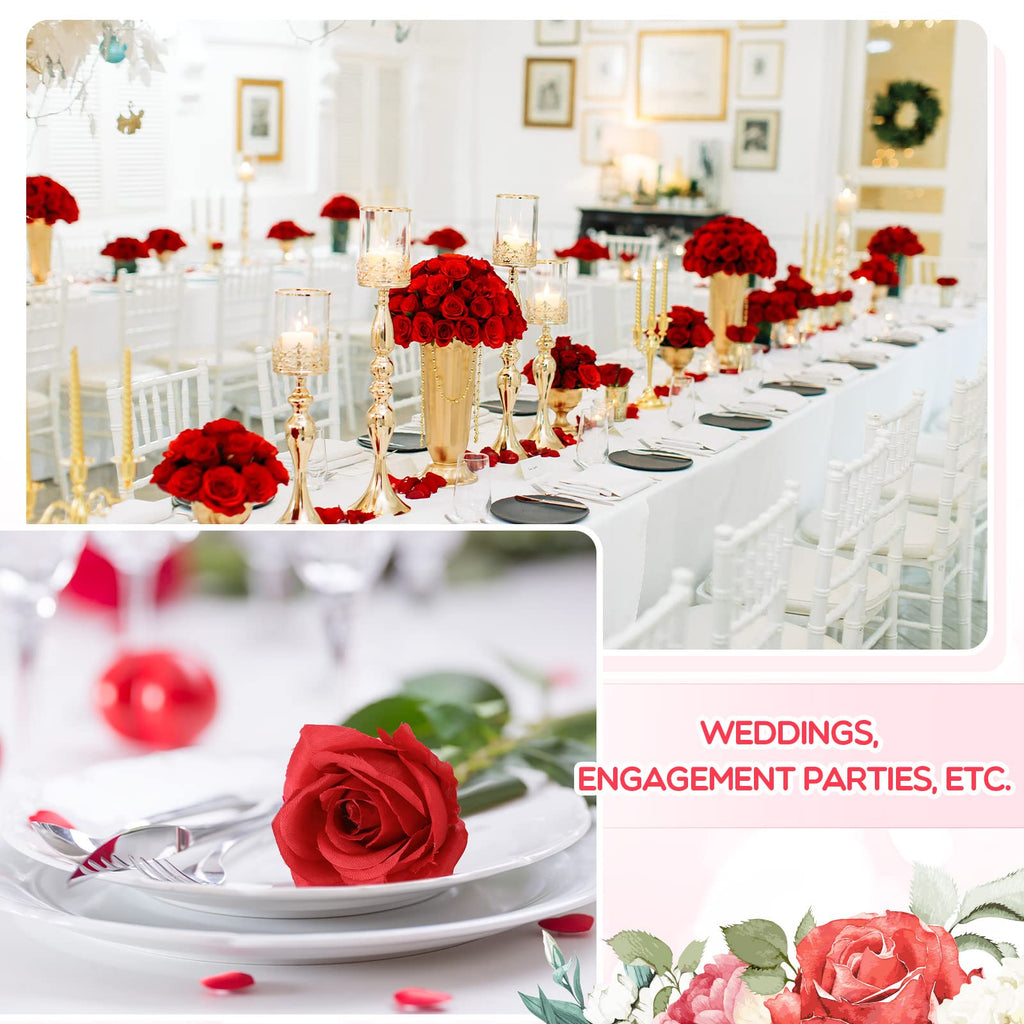100 Pcs Artificial Roses Flowers Bulk, Red