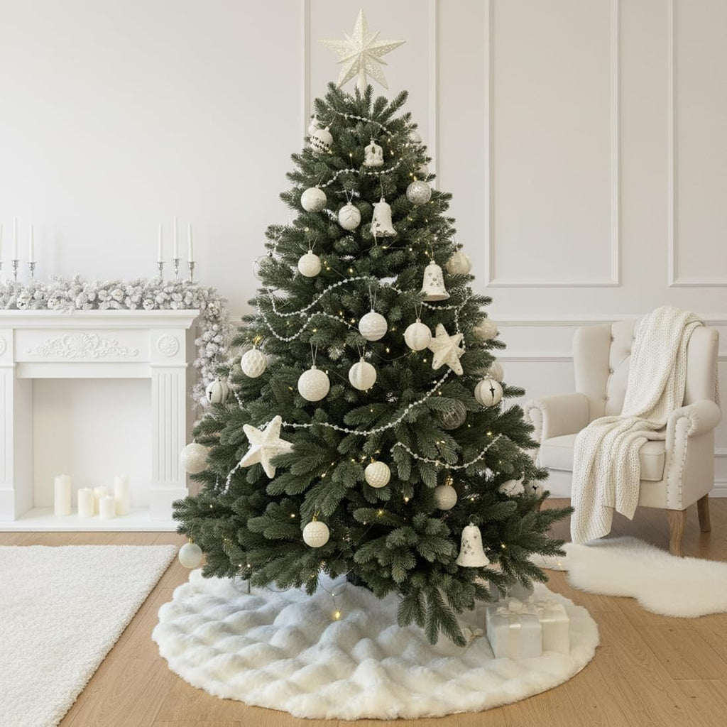 48 inch Large White Christmas Tree Skirt Faux Fur Tree Skirts