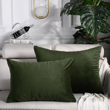 Army Green Velvet Pillowcases Envelope Closure Solid Color Flannel Pillow Covers Pack of 2 Olive Green Velvet Bed