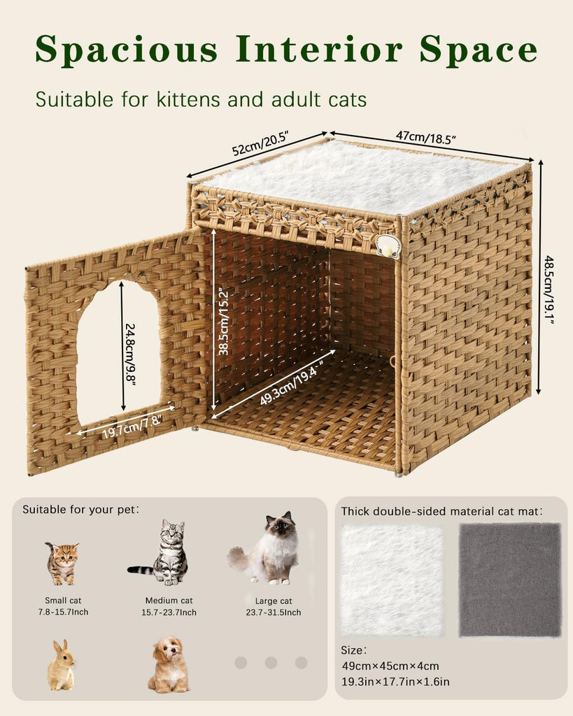 Cat Beds for Indoor Cats Extra Large Double Cat Cave, Natural