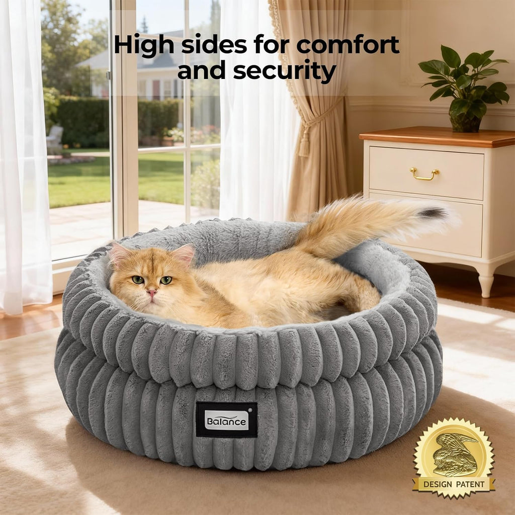 Cat Bed Kitten Bed, Washable Round Cat Beds for Indoor Cats, Super Soft Plush Faux Fur Pet Bed for Puppy and Kitten