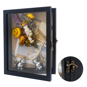 Small Wall Mounted Shadow Box Frame 8x10 with Real Glass, Black