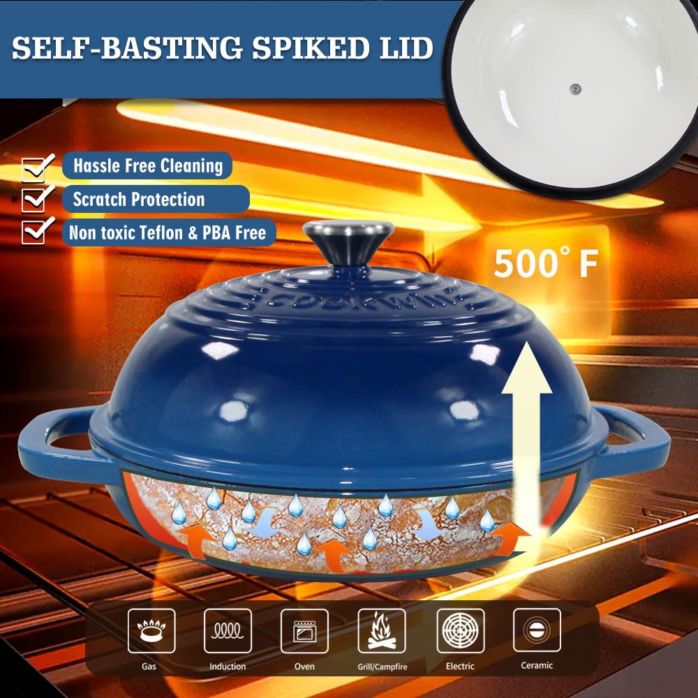 6 QT Enameled Cast Iron Bread Oven, Dutch Oven for Sourdough Baking